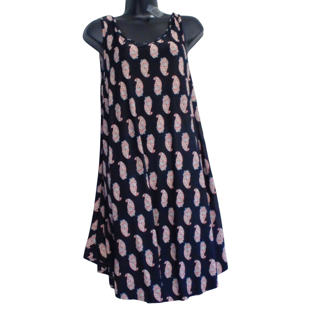 Isla Bonita Womens Paisley Print Sleeveless Swing Dress Navy Blue One Size NWT